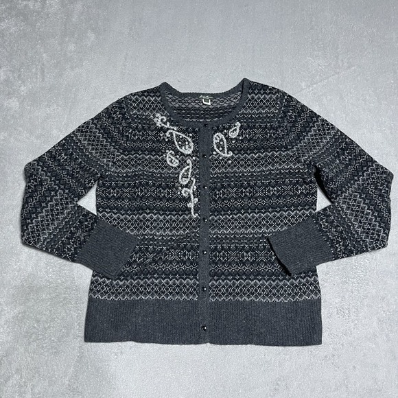 Vintage Eddie Bauer Cardigan Womens Large Gray Button Front Lambswool Blend - Picture 1 of 7